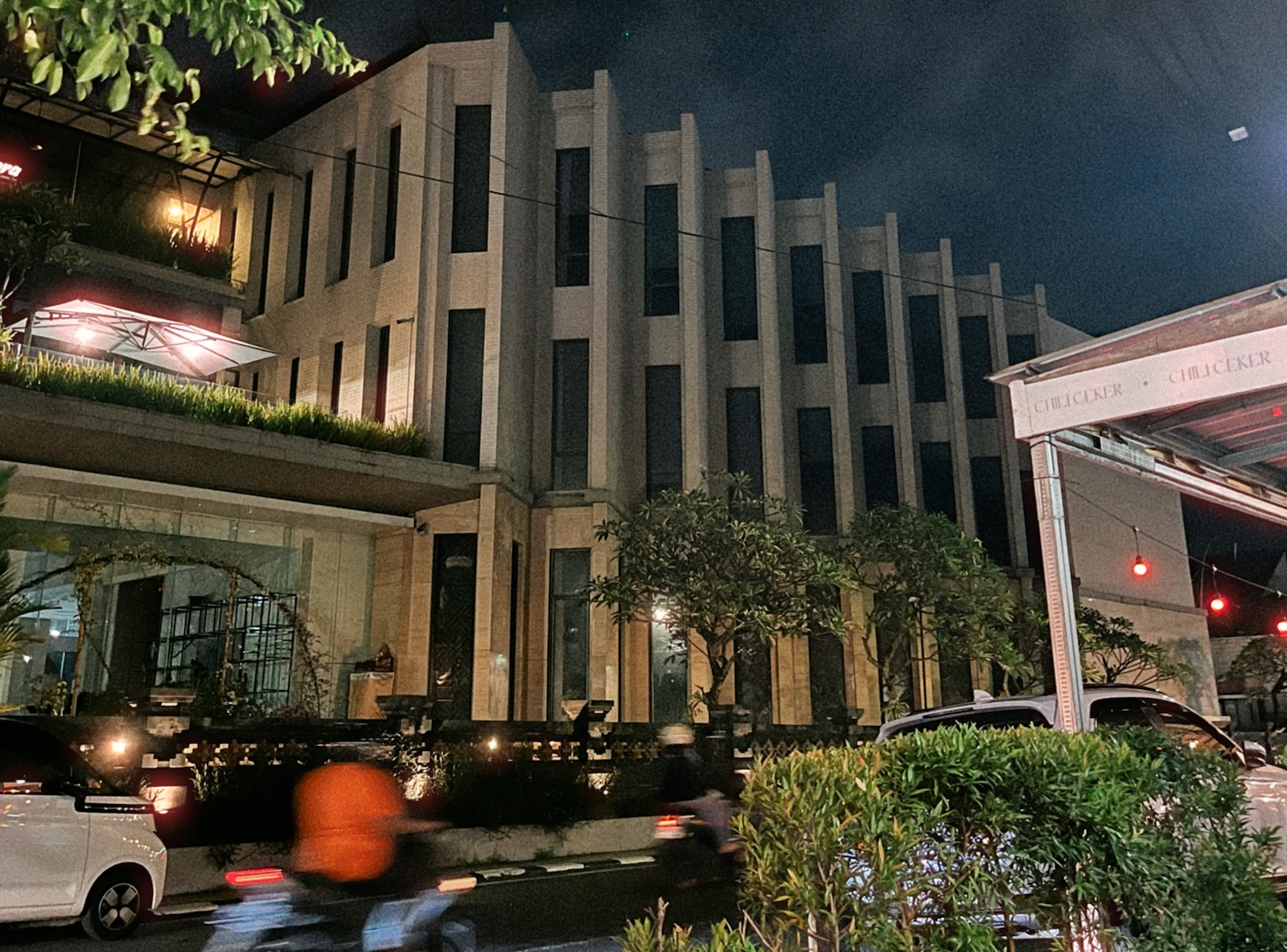 A city street at night